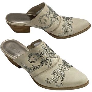 Reba Tan Rhinestone Heeled Mules; 8